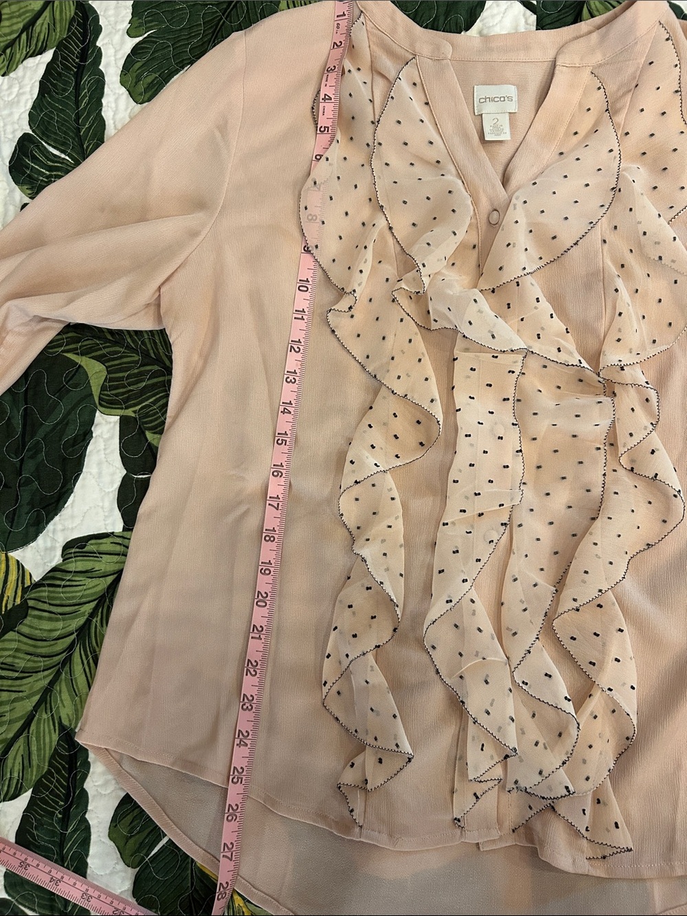 Chico's Blush Beige/Peach Ruffle Button-Front Top - Picture 9 of 9